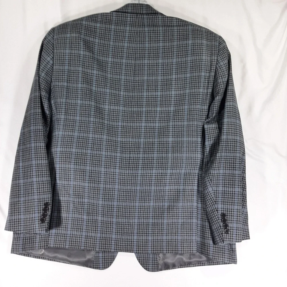 Lauren Ralph Lauren Blazer 52R Silk Wool Plaid Gray Blue‎ Sport Coat Men Big
